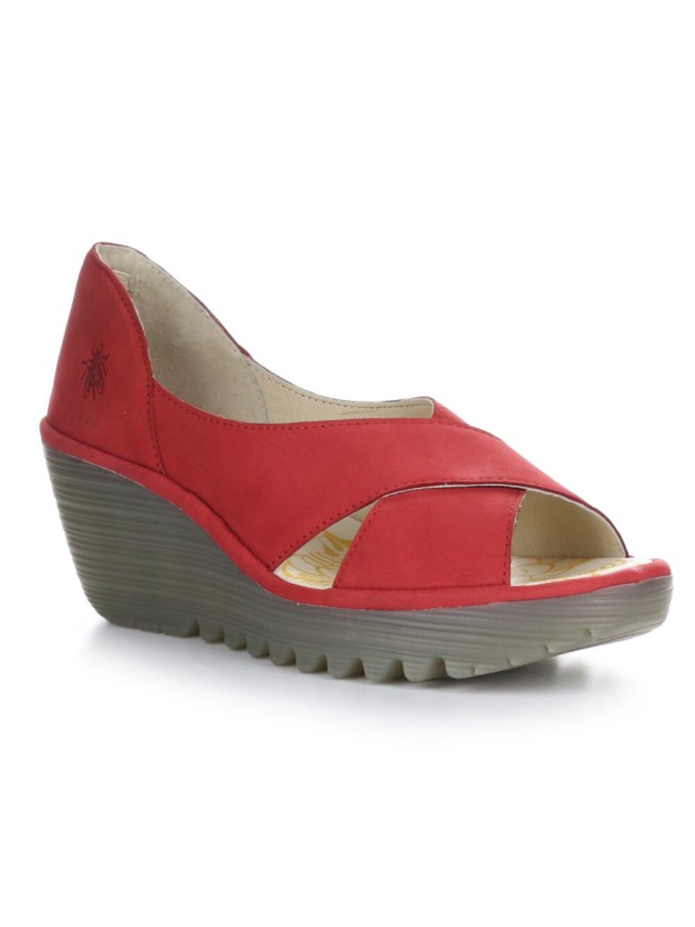 Fly London Yoma Red Leather Peep Toe Chunky Sole Wedge Sandals Size 36
